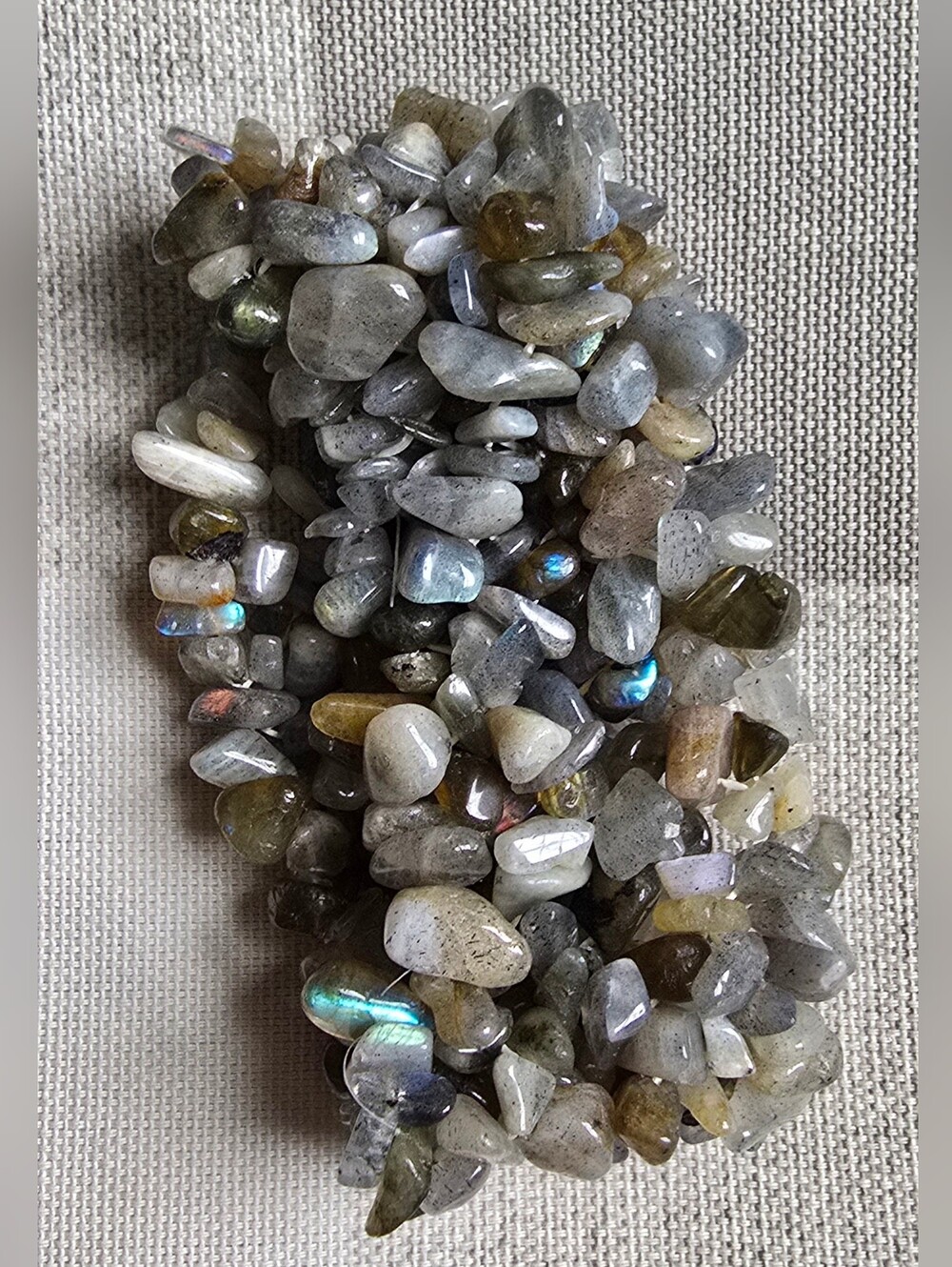 Natural Labradorite Multi-Strand Chip Stone Stretch Bracelet 8.5" Wide Boho
